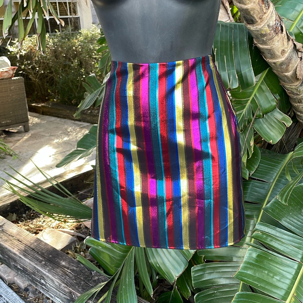 Lovers and friends metallic striped mini skirt